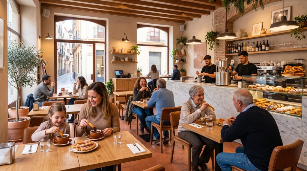 Cafetería chocolate con churros